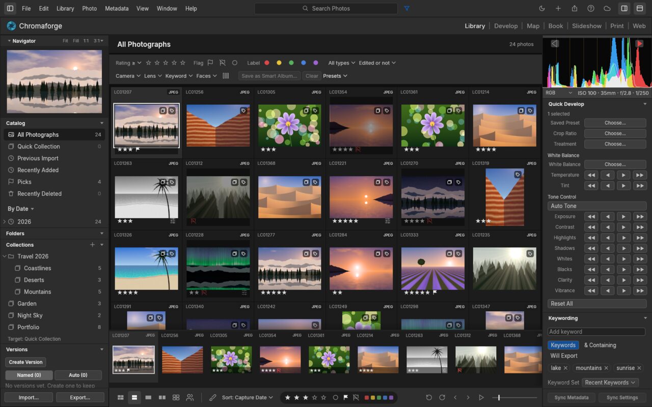 Library module: grid view of the demo library